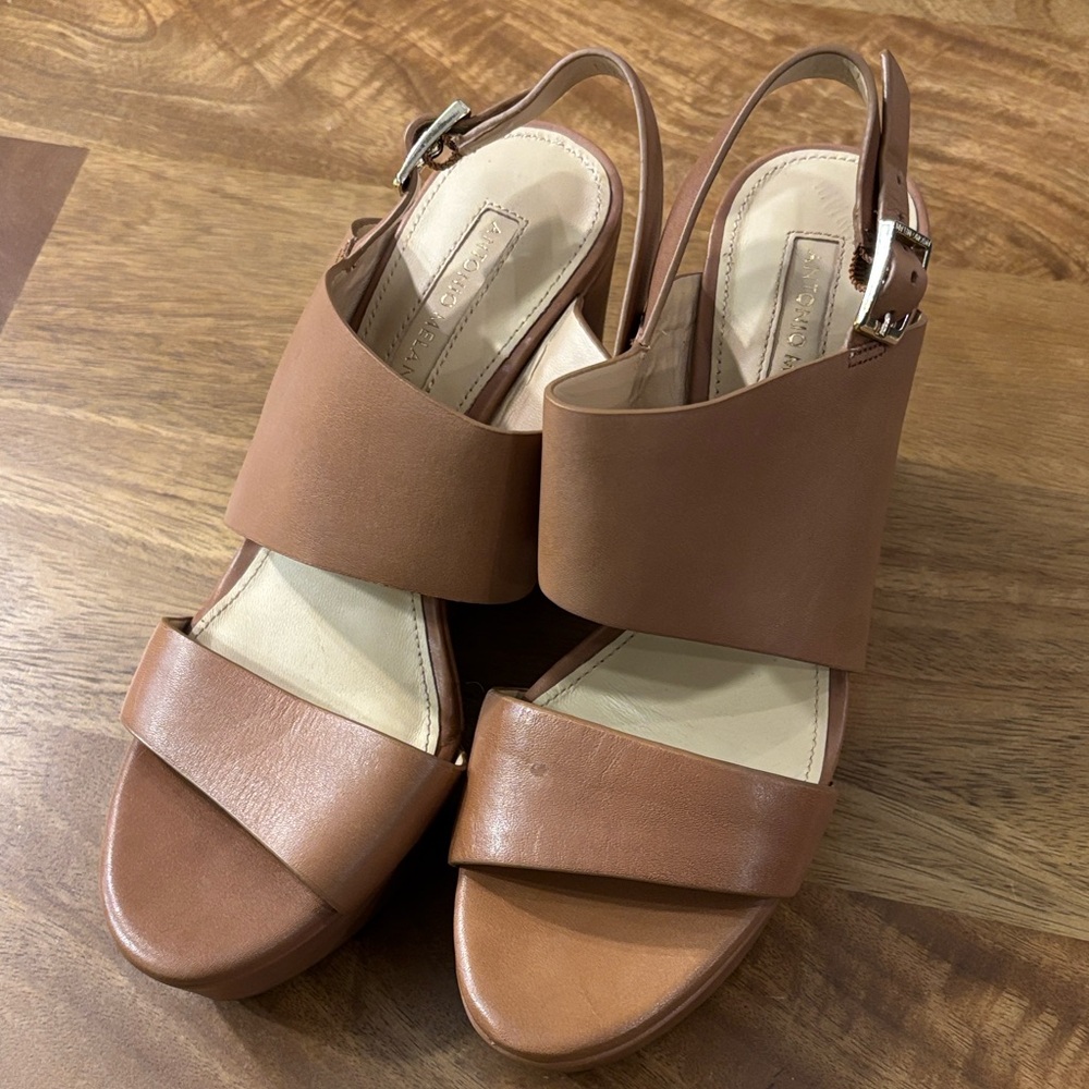 ANTONIO MELANI Tan Leather Women's Sandals